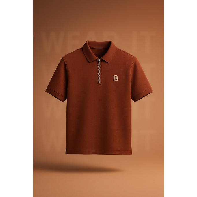 Premium Polo Zipper Shirt – Embossed Fabric